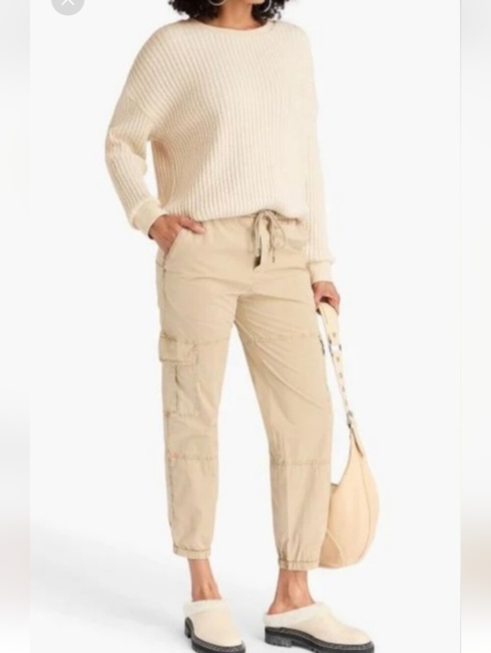James Perse Cream Ribbed Knit Oversized Sweater Thermal Sweatshirt